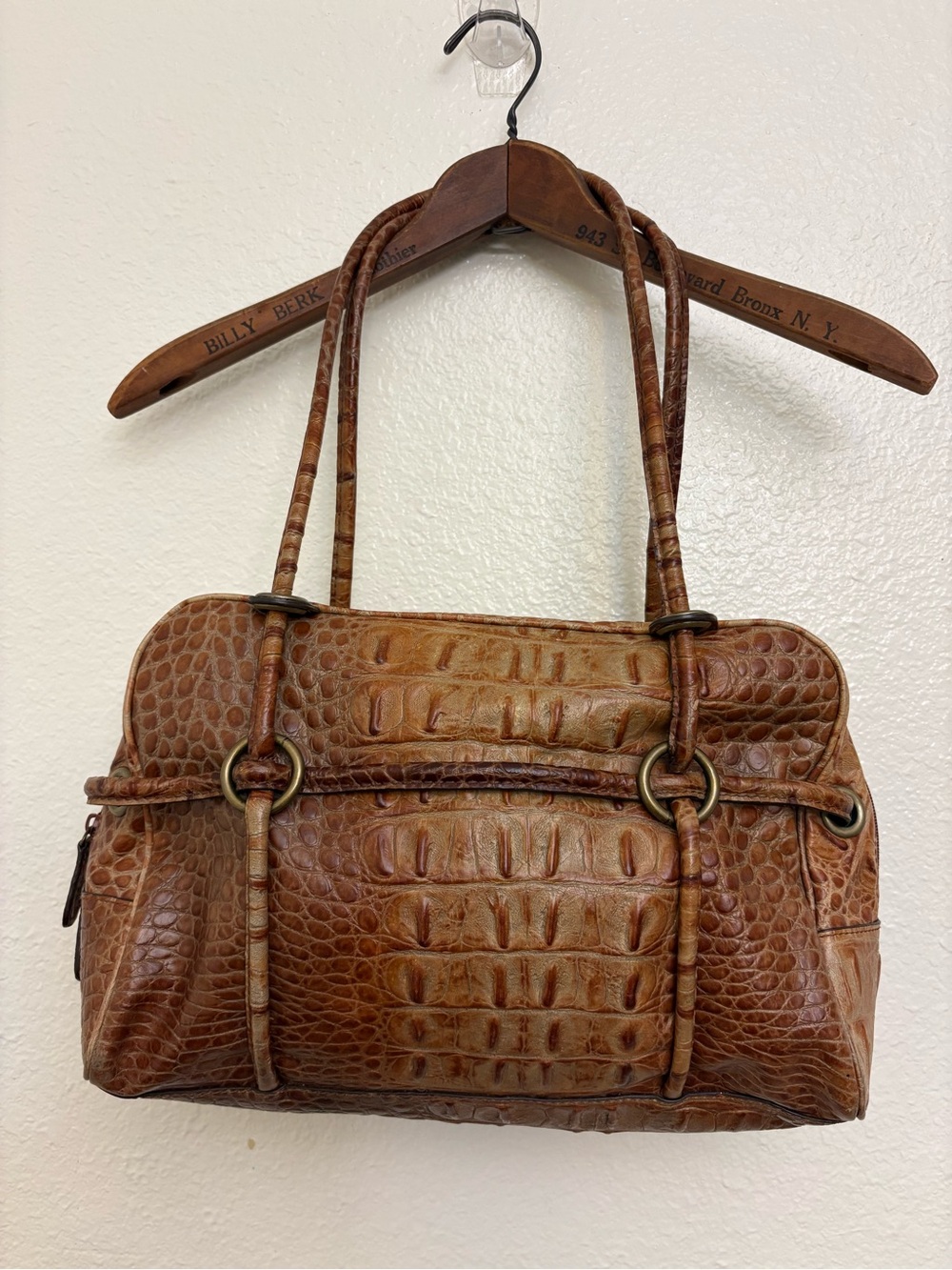 Sondra Roberts Cognac Croc-Embossed Shoulder Bag